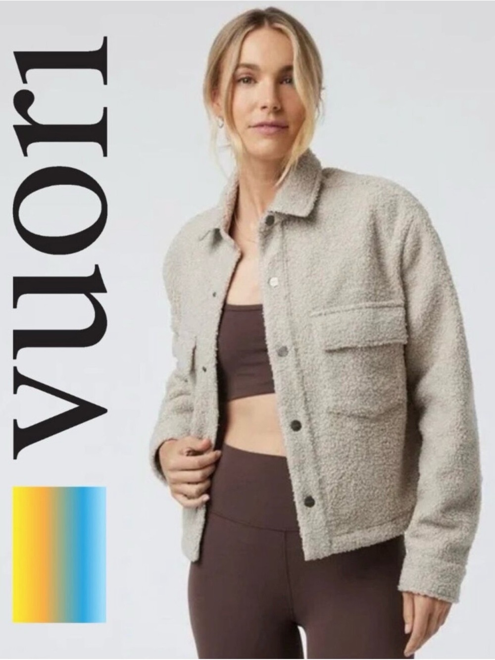 Vuori Sherpa Fleece Cropped Trucker Jacket Beige NWT
Womens Large